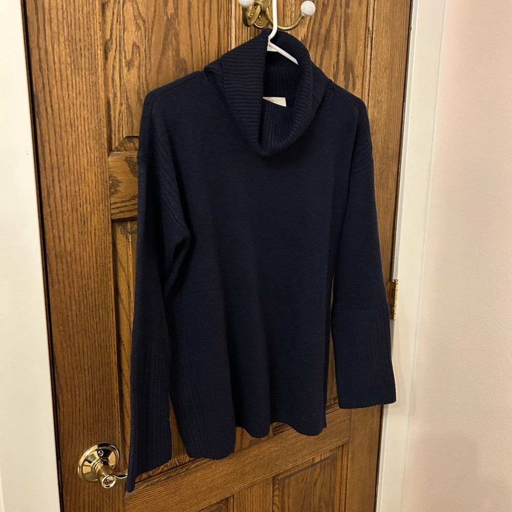 LOFT Navy Blue Cowl Neck Sweater Small NWOT - Picture 2 of 8